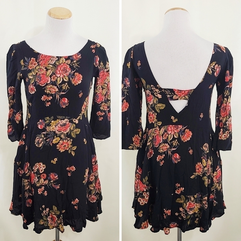 Free People open back floral mini babydoll dress Women's size XS